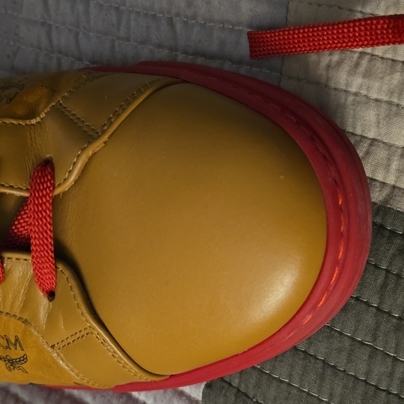 MCM Men's Color Block Terrain Lo Sneakers in Visetos Sz 44 Cognac and Red - Picture 13 of 14